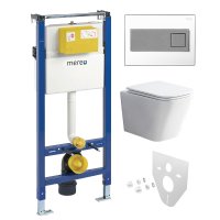 Mereo WC set - Rimless WC hranaté, modul pro sádrokarton, hranaté tlačítko bílá/chrom