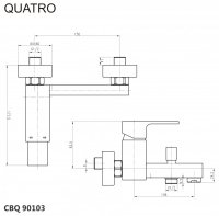 Mereo Vanová nástěnná baterie, Quatro, bez příslušenství, 150 mm, chrom