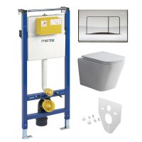 Mereo WC set - Smart flush rimless WC hranaté, modul pro sádrokarton, chrom hranaté tlačítko lesklé