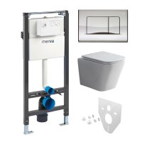 Mereo WC set - Smart flush rimless WC hranaté, modul pro sádrokarton, chrom hranaté tlačítko lesklé