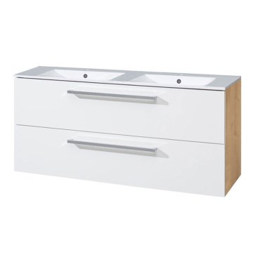 Mereo Bino, koupelnová skříňka s keramickým umyvadlem 121 cm, bílá/dub