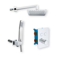 Mereo Sprchová sada s termostatickou podomítkovou tlačítkovou baterií - 2-cestná - hranatý kryt