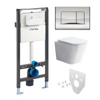 Mereo WC set - Rimless WC hranaté, modul pro sádrokarton, chrom hranaté tlačítko lesklé