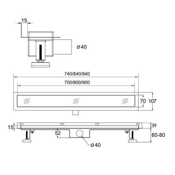 Mereo Odtokový sprchový žlab ke stěně TILE