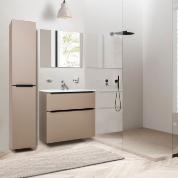 Mereo Mailo, koupelnová skříňka s keramickým umyvadlem 61 cm, šedý kámen, černé madlo