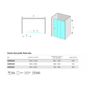 Mereo Sprchové dveře, LIMA, trojdílné, zasunovací, chrom ALU, sklo Point