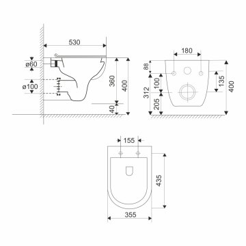Mereo WC závěsné, RIMLESS, 530x355x360, keramické, vč. sedátka CSS123