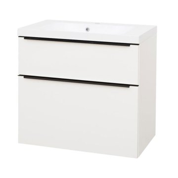 Mereo Mailo, koupelnová skříňka s umyvadlem z litého mramoru 81 cm, bílá, mat, černé madlo