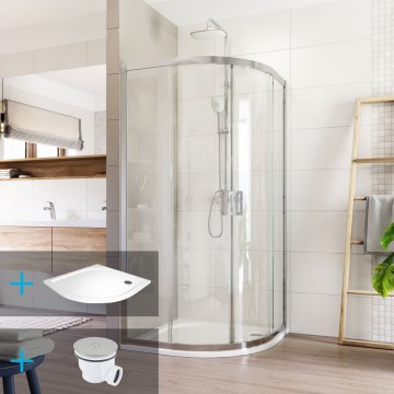 Mereo Sprchový set:, LIMA, čtvrtkruh, 90x90x190 cm, R 550, chrom ALU, sklo čiré, vanička litý mramor