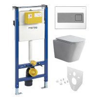 Mereo WC set - Smart flush rimless WC hranaté, modul pro sádrokarton, hranaté tlačítko bílá/chrom