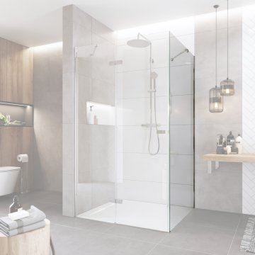 Mereo Pevný díl, Novea, 76 cm, chrom ALU, sklo Čiré, L/P provedení