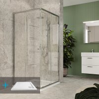 Mereo Kora Lite sprchový set: sprchový kout 90x90x185 cm, chrom ALU, sklo čiré, 90 cm, vanička, sifon