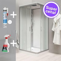 Getmi sprchový box 90x90 cm, čtverec, SMC vanička, sifon, 2x silikon, Ravak cleaner