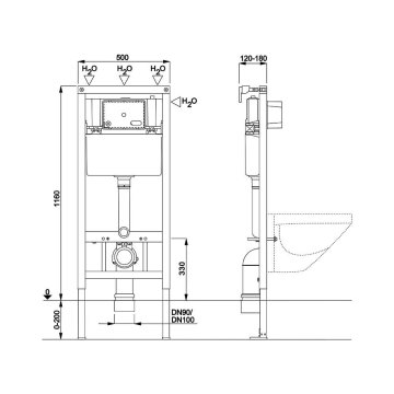 Mereo WC set - Smart flush rimless WC oblé, modul pro sádrokarton, bílé oválné tlačítko