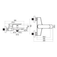 Mereo Vanová nástěnná baterie, Mada, 150 mm, bez příslušenství, chrom