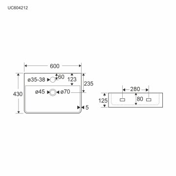 Mereo Umyvadlo na desku i zavěšení s přepadem, 600x430x125 mm, keramické - pro zaslání na paletě