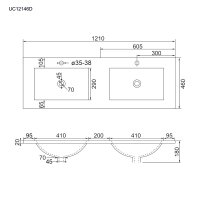 Mereo Nábytkové dvojumyvadlo SLIM, 121x46x18 cm, keramické, bílé