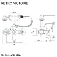 Mereo Vanová nástěnná baterie, Retro Viktorie, 150 mm, s příslušenstvím, chrom