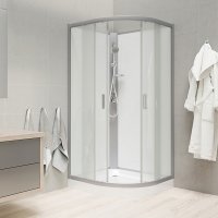 Mereo Sprchový box, čtvrtkruh, bez stříšky, s vaničkou SMC R550, satin ALU, sklo Point, zadní stěny bílé