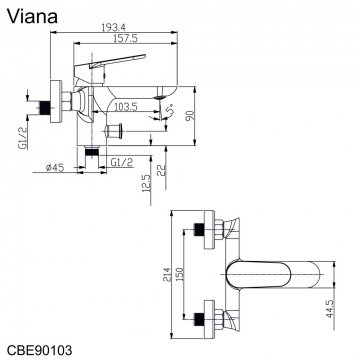 Mereo Vanová nástěnná baterie, Viana, bez příslušenství, 150 mm, chrom
