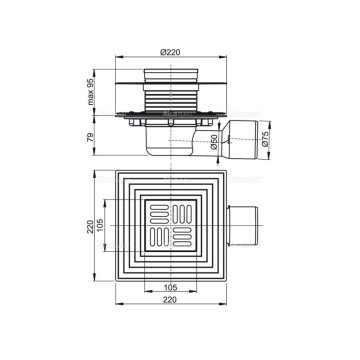 Alcaplast vpusť podlahová APV3344, boční