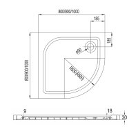 Mereo Čtvrtkruhová sprchová vanička, R550, bez nožiček, litý mramor