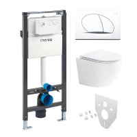 Mereo WC set - Smart flush rimless WC oblé, modul pro sádrokarton, bílé oválné tlačítko