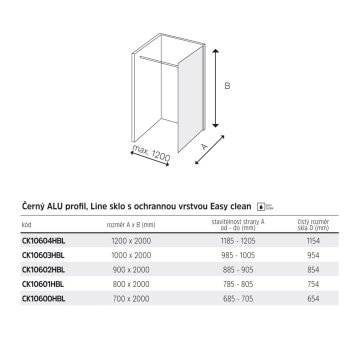Mereo Sprchová stěna WALK IN, Novea, black ALU, sklo Line