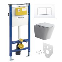 Mereo WC set - Smart flush rimless WC hranaté, modul pro sádrokarton, bílé hranaté tlačítko