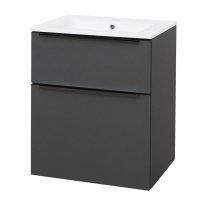Mereo Mailo, koupelnová skříňka s keramickým umyvadlem 61 cm, antracit, černé madlo