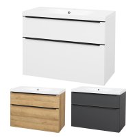 Mereo Mailo, koupelnová skříňka s umyvadlem z litého mramoru 101 cm, černé madlo