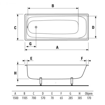 Jika Riga vana smaltovaná 150x70 cm, bez noh, H2340500000001