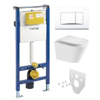 Mereo WC set - Smart flush rimless WC oblé, modul pro sádrokarton, bílé hranaté tlačítko
