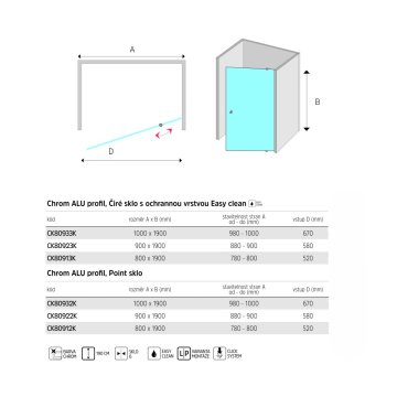 Mereo Lima sprchové dveře pivotové, chrom ALU, sklo Point