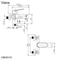Mereo Vanová nástěnná baterie, Viana, bez příslušenství, 150 mm, chrom