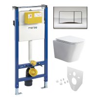 Mereo WC set - Rimless WC hranaté, modul pro sádrokarton, chrom hranaté tlačítko lesklé