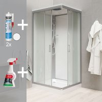 Getmi sprchový box 90x90 cm, čtverec, SMC vanička, sifon, 2x silikon, Ravak cleaner