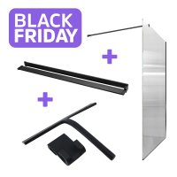 Getmi Sprchová stěna WALK IN 100 cm, black ALU, sklo Line, polička, stěrka