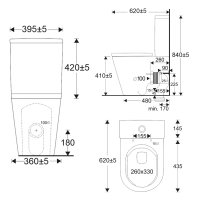 Mereo WC kombi, vario odpad, kapotované, Smart Flush RIMLESS, keramické, vč. sedátka