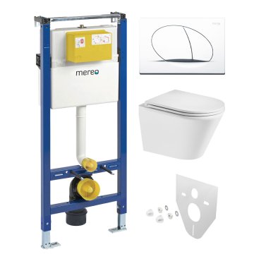 Mereo WC set - Smart flush rimless WC oblé, modul pro sádrokarton, bílé oválné tlačítko