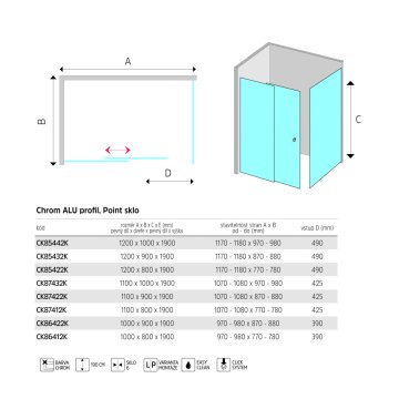 Mereo Sprchový kout, Lima, obdélník, zasunovací dveře a pevný díl, L/P, chrom ALU, sklo Point