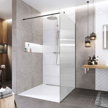 Mereo Sprchová stěna WALK IN, Novea, black ALU, sklo Line