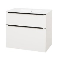Mereo Mailo, koupelnová skříňka s keramickým umyvadlem 81 cm, bílá mat, černé madlo