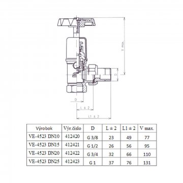 Slovarm ventil radiátorový VE-4523, rohový