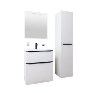 Mereo Mailo, koupelnová skříňka s keramickým umyvadlem 61 cm, bílá, mat, černé madlo