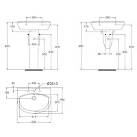 Mereo Umyvadlo s otvorem pro baterii 60 cm