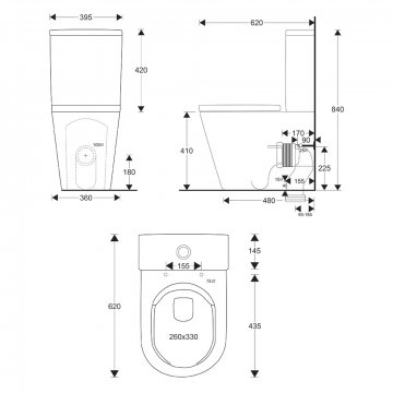 Mereo WC kombi vario odpad, kapotované, Smart Flush RIMLESS, 605x380x825mm, keramické vč. sedátka