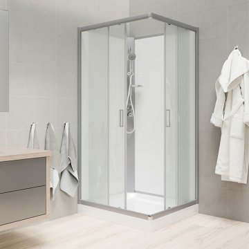 Mereo Sprchový box bez střechy, čtvercový, satin ALU, sklo Point, zadní stěny bílé