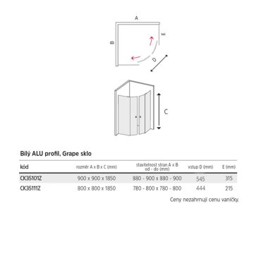 Mereo Sprchový kout, Kora, čtvrtkruh, R550, bílý ALU, sklo Grape