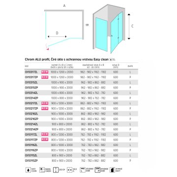 Mereo Novea sprchový kout, obdélník, levé dveře a pevný díl, sklo Čiré
